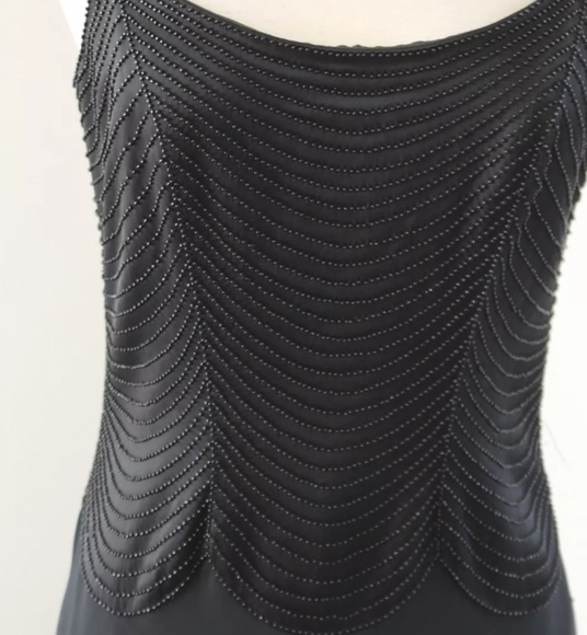 Vtg Cache Black Sequin Beaded Evening Dress Formal Gown Size 2 Scalloped Gatsby - Picture 5 of 14